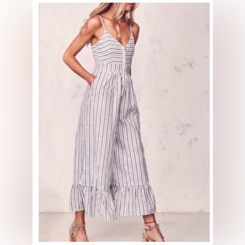 Edeline Jumpsuit in Ivory & Blue by LoveShackFancy